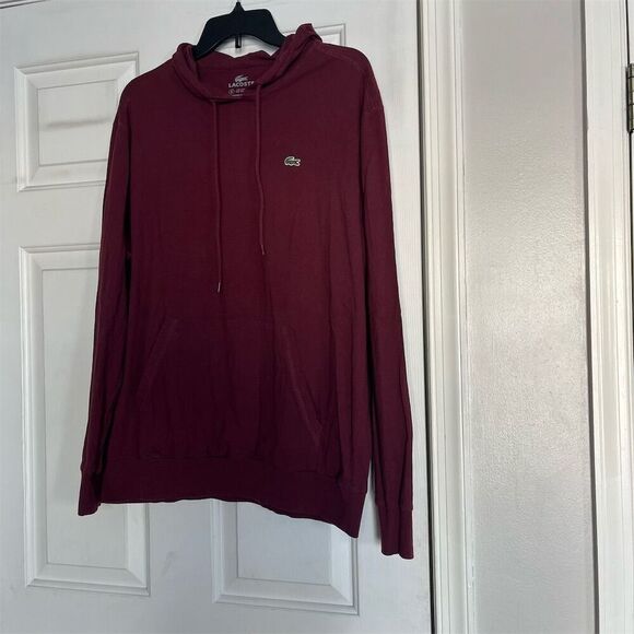 Lacoste Men's Pullover Hoodie 8XLMaroon Embroidered Logo Kangaroo Pocket - Picture 2 of 5